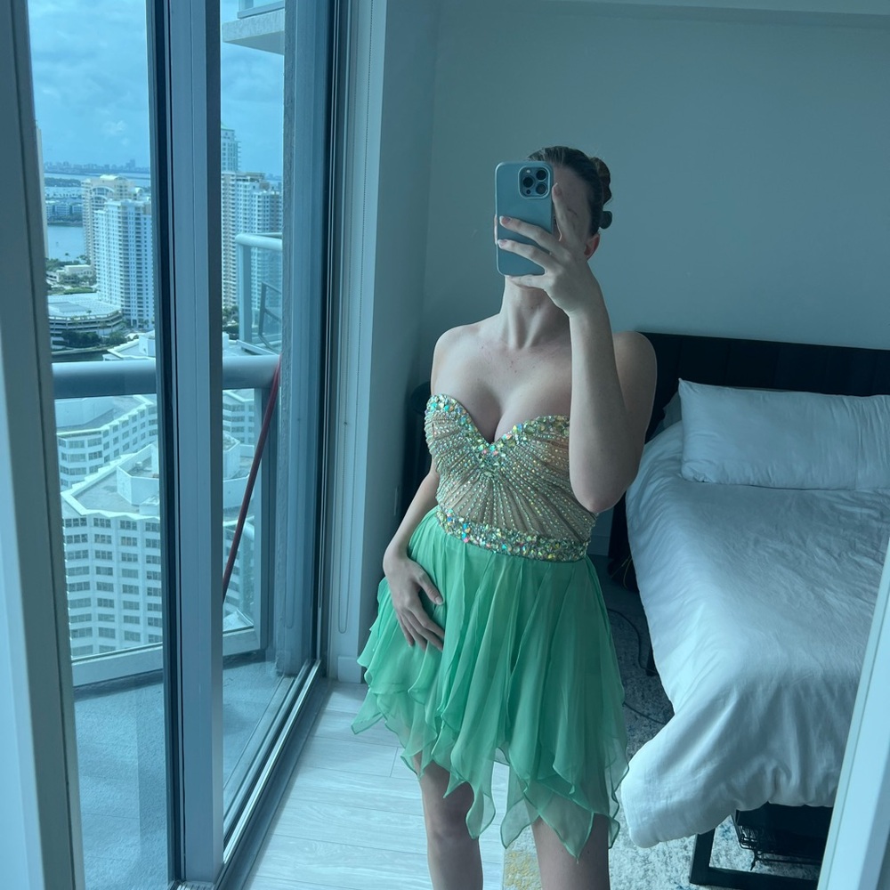 Sherri Hill Green Strapless Dress